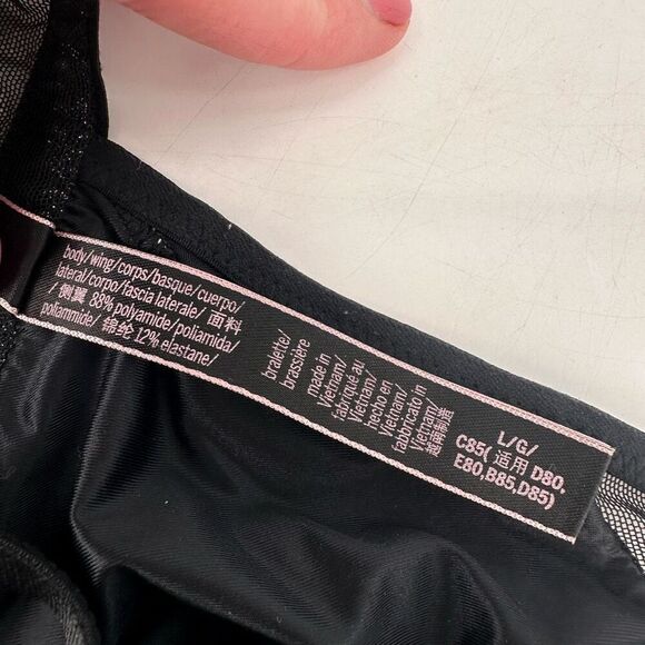 Victoria’s Secret Caged Bra Bralette Black Silver Foil Mesh Shine & Plunge Large - Picture 12 of 12